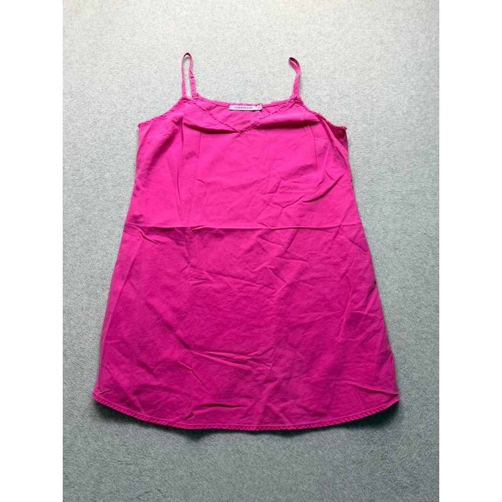 Calvin Klein Jeans Pink Spaghetti Strap Mini Dress Lace Trim Size Large